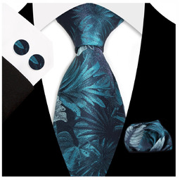 Żakardowy zestaw - krawat + poszetka + spinki