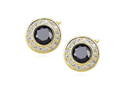 Eleganckie pozłacane srebrne kolczyki czarne cyrkonie srebro 925