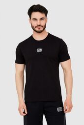 EA7 Czarny t-shirt męski z naszywką z logo,