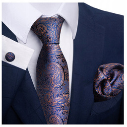 Elegancki zestaw krawat + poszetka + spinki