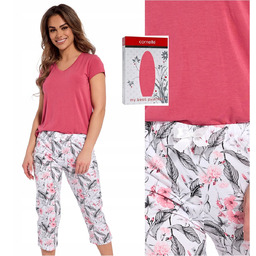 Cornette Piżama Damska Krótki Rękaw Spodnie 3/4 Kwiaty