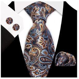 Żakardowy zestaw - krawat + poszetka + spinki