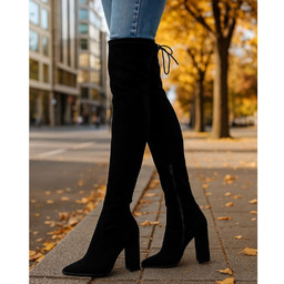 Czarne wysokie kozaki muszkieterki na obcasie