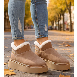 Krótkie kozaki śniegowce beżowe ocieplane