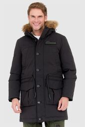 AERONAUTICA MILITARE Czarna parka męska z futrem jenota,