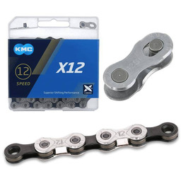 Łańcuch KMC X12 srebrno-czarny, 12-rzędowy 126 ogniw, Box