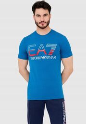EA7 T-shirt męski niebieski z dużym logo, Rozmiar