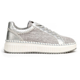 Damskie sneakersy z materiału włókienniczego i ekoskóry szaro-srebrne
