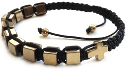 Piękny, klasyczny, elegancki różaniec ze złotego hematytu 8850