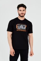 EA7 Męski czarny t-shirt z holograficznym logo, Rozmiar