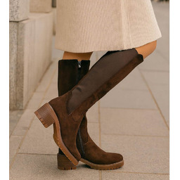 Czekoladowe ocieplane kozaki oficerki brązowe