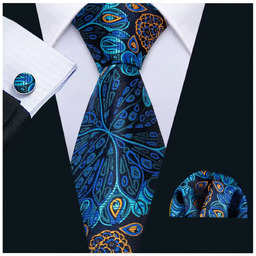 Żakardowy zestaw - krawat + poszetka + spinki