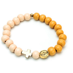 Pakamera Beżowo żółta bransoletka z krzyżykiem, różaniec