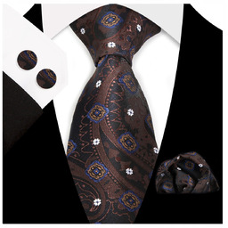 Żakardowy zestaw - krawat + poszetka + spinki