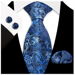 Żakardowy zestaw - krawat + poszetka + spinki