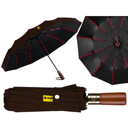 Duży, elegancki i składany parasol w brązowym kolorze