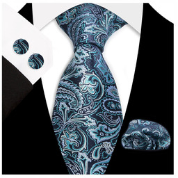 Żakardowy zestaw - krawat + poszetka + spinki