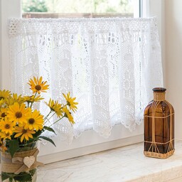 Biała Zazdrostka ażurowa bawełniana gotowa na tunel 200x60cm