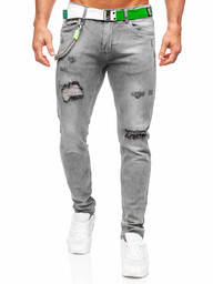 Grafitowe spodnie jeansowe męskie slim fit z paskiem