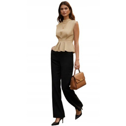 TRENDYOL BEŻOWA BLUZKA Z BASKINKĄ I STÓJKĄ BEZ