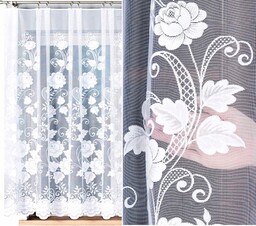 Firana żakardowa wzór 023006, 400x160cm prosta w kwiaty