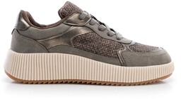 Damskie sneakersy na grubej platformie szaro - brązowe