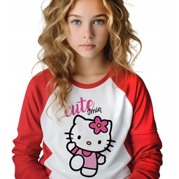 Piżama Czerwona Długi Rękaw Spodnie CUTE *IMIĘ* Hello