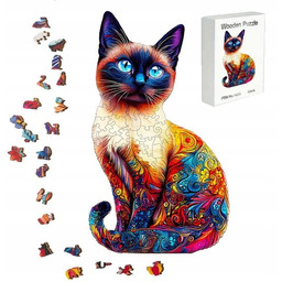KREATYWNE PUZZLE DREWNIANE KLOCKI ZABAWKA UKŁADANKA KOLOROWY KOT