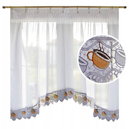 Firana Do Kuchni woal z gipiurą Kawa 300x100