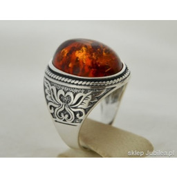 Srebrny sygnet z bursztynem - MAGNAT