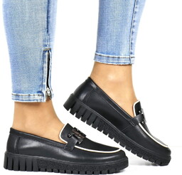 Damskie Mokasyny Lordsy Półbuty Ze Skóry Z Łańcuchem