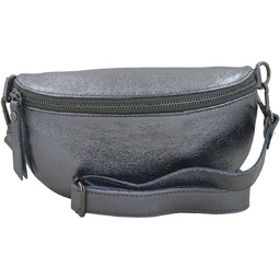 Saszetka nerka / skórzana metalizowana - Srebrna ciemna