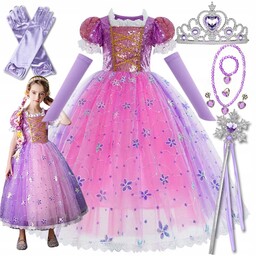 Strój Roszpunka Sukienka Kostium Księżniczka Zaplątani Przebranie 134-140