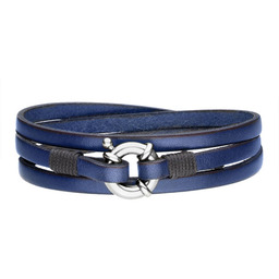 Męska bransoletka niebieskie skórzane rzemienie stalowe zapięcie