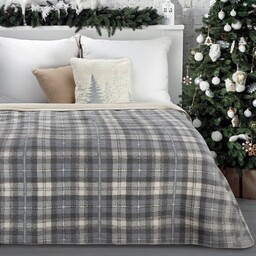 Eurofirany Koc narzuta 200x220 Santa szary kremowy krata