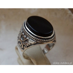 NATURALNY ONYKS - srebrny sygnet pierścień MAGNAT