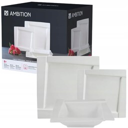 Ambition Porcelana Biała Kwadrat Kubiko Serwis Obiad 6