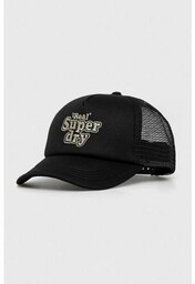Superdry czapka z daszkiem kolor czarny z aplikacją