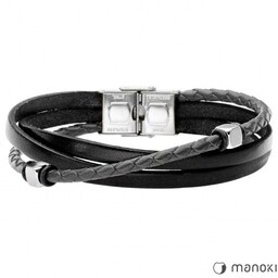czarna bransoletka męska ze skóry i rzemienia
