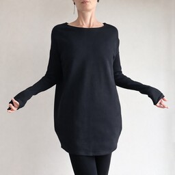 Pakamera Czarna Sukienka Dresowa Midi Wąski rękaw