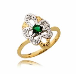 Efektowny pierścionek z zieloną cyrkonią