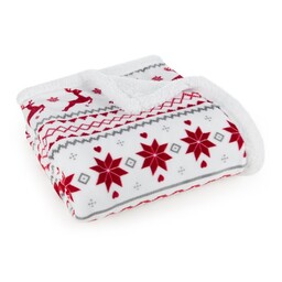 Eurofirany Koc narzuta świateczny 150x200 Baranek15 biały czerwony