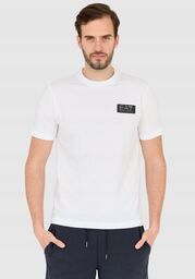 EA7 Biały męski t-shirt z naszywką z logo