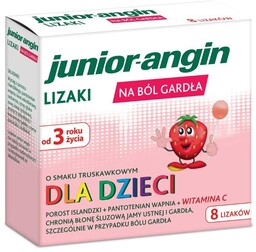 Junior-angin Lizaki na ból gardła o smaku truskawkowym,