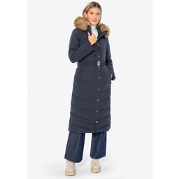 Płaszcz damski z naturalnym wypełnieniem granatowy