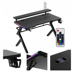 Biurko gamingowe z nadstawka Huzaro czarne Rgb Led