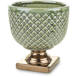 Osłonka donica doniczka ceramiczna zielono złota 18,5x17x17 136875