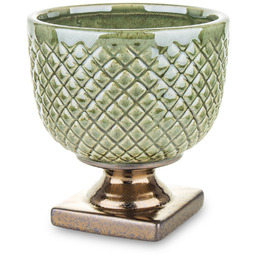 Osłonka donica doniczka ceramiczna zielono złota 16x15x15 136874