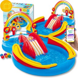 Tęczowy Plac Zabaw Ogrodowy Basen Dmuchany Intex Zjeżdżalnia