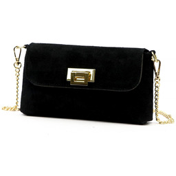 Zamszowa skórzana damska listonoszka z dopinanym paskiem łańcuszkiem